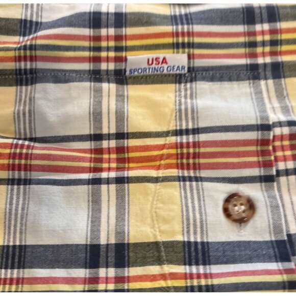 Bodoni USA Sporting Gear Plaid Shirt Mens Short Sleeve FY797 Size XL Yellow Navy - Picture 6 of 8